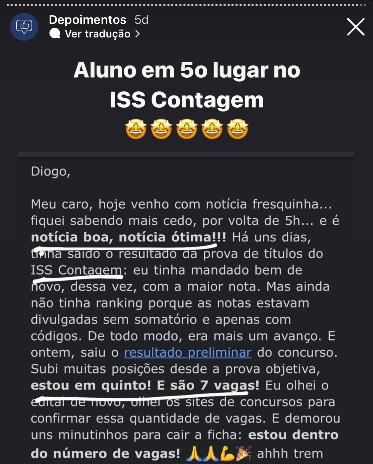 Depoimento de aluno aprovado