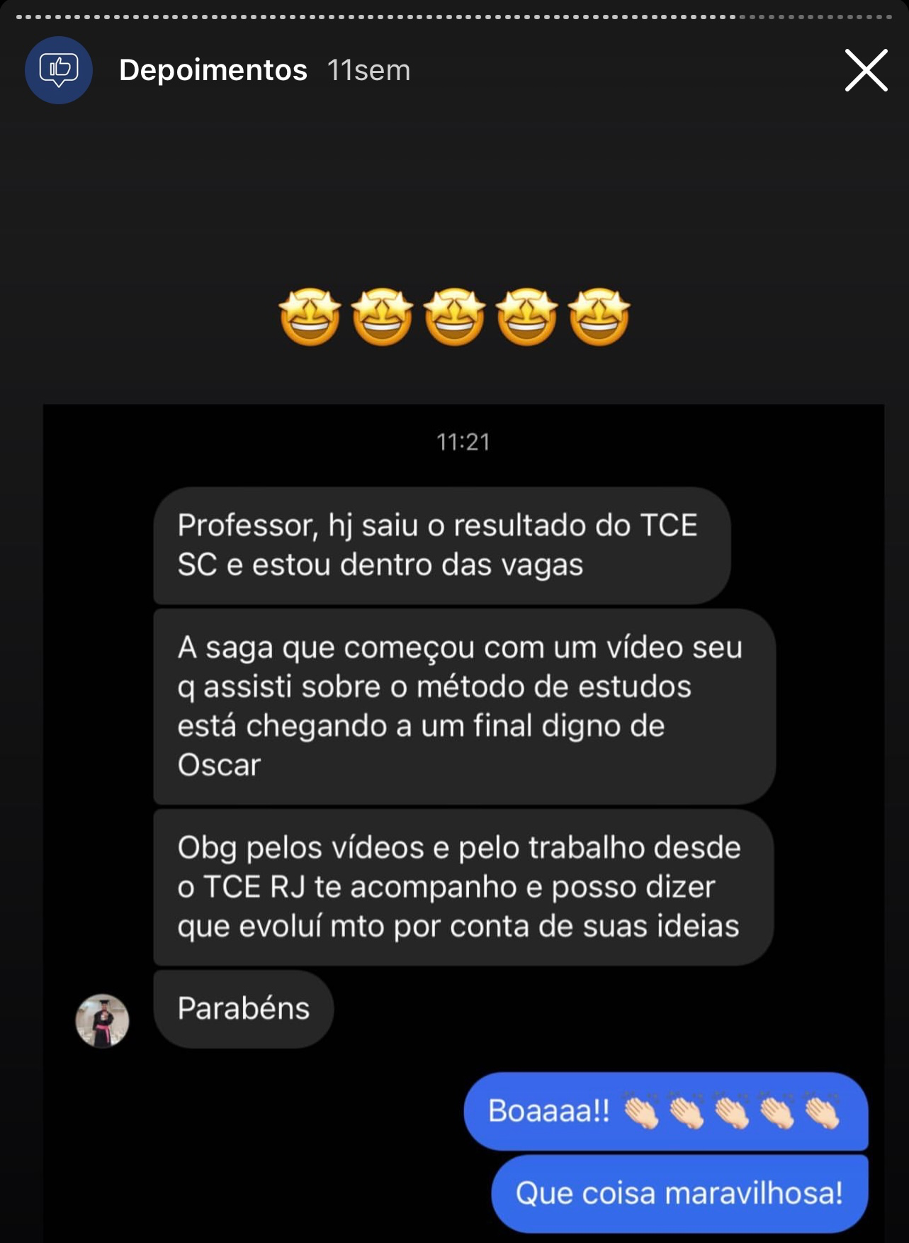 Depoimento de aluno aprovado