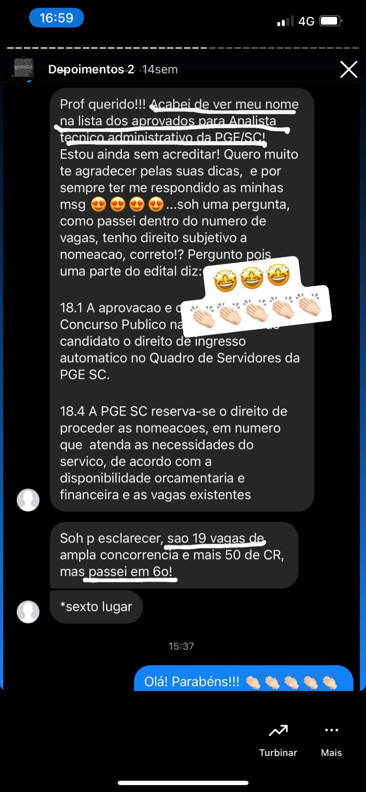 Depoimento de aluno aprovado