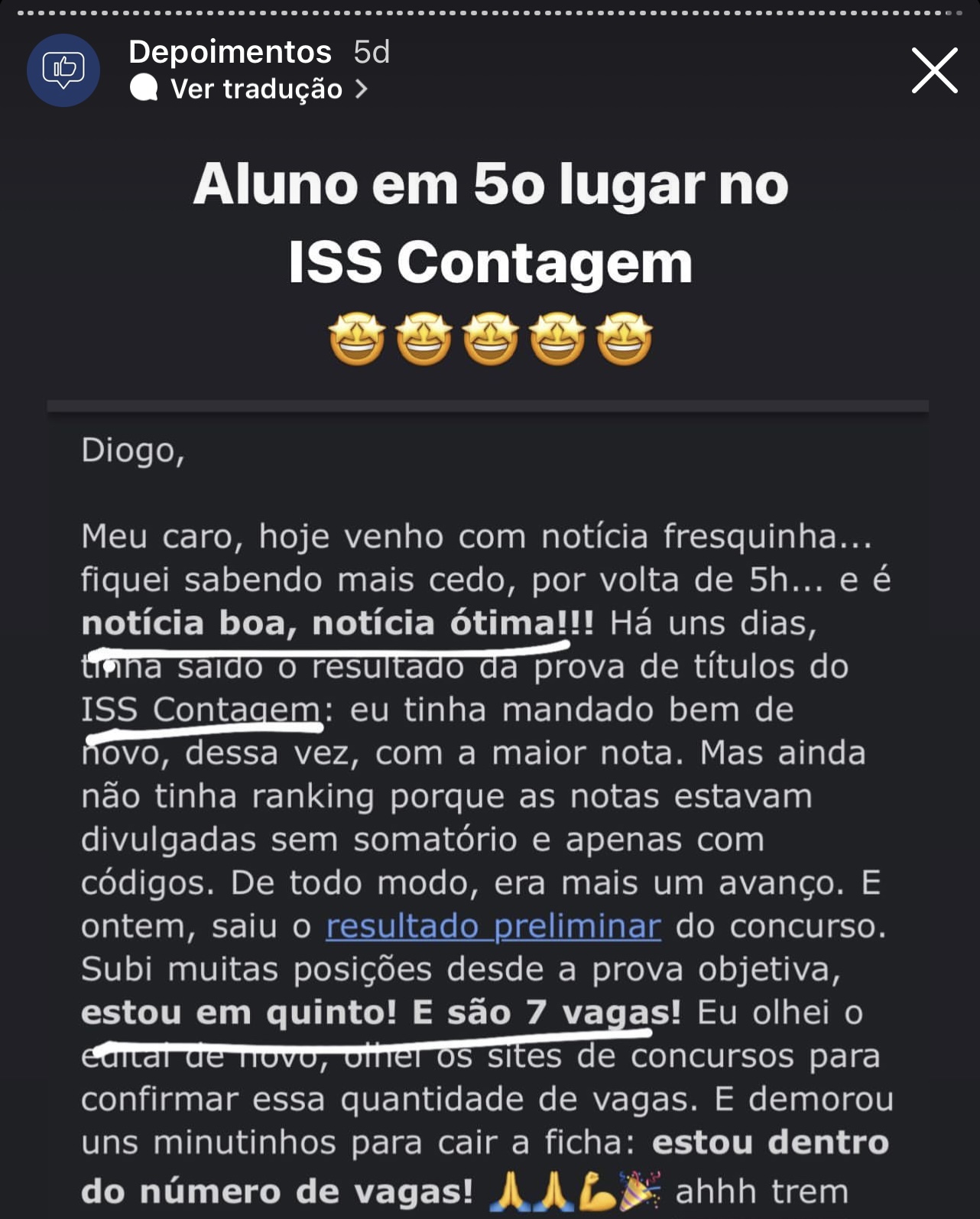 Depoimento de aluno aprovado