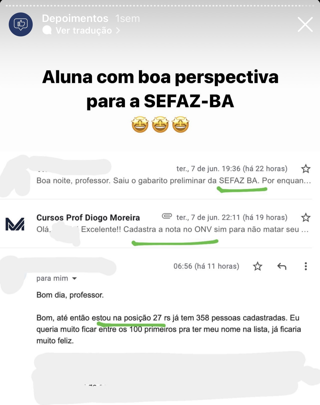 Depoimento de aluno aprovado