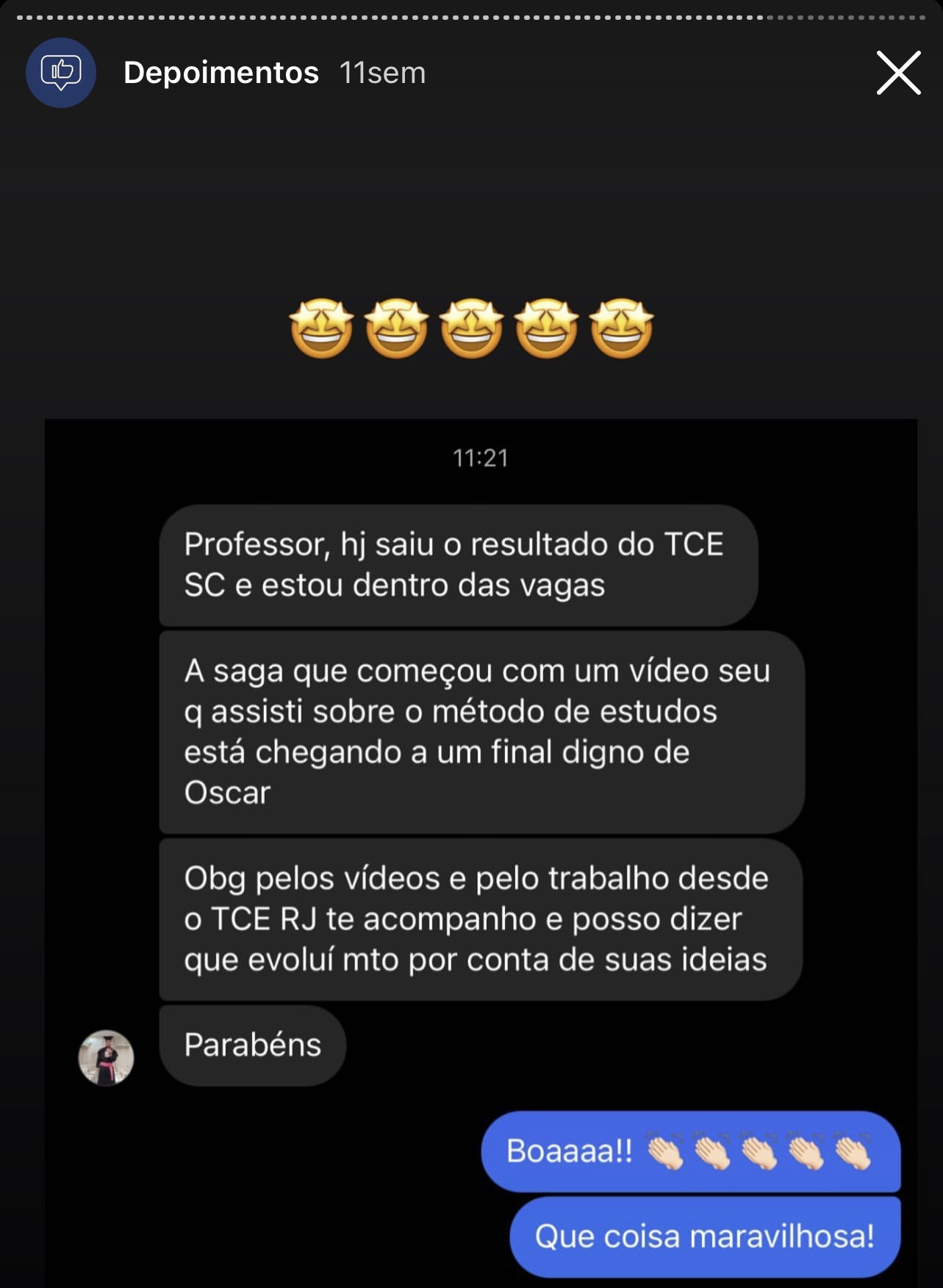 Depoimento de aluno aprovado